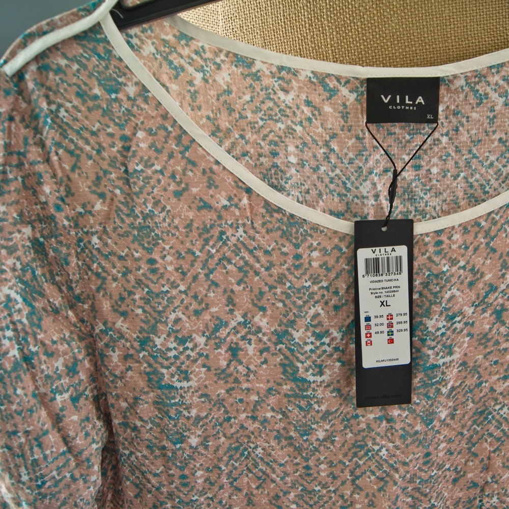 Vila "Vidazed" Tunic Mini Dress Pink, Green, Cream. NWT